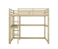 cama alta infantil 140x200 cm - estructura con almacenamiento 4 estantes y escritorio - natural