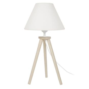Lámpara de mesa trípode madera natural pantalla crudo