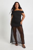 plus bardot ruched maxi dress negro