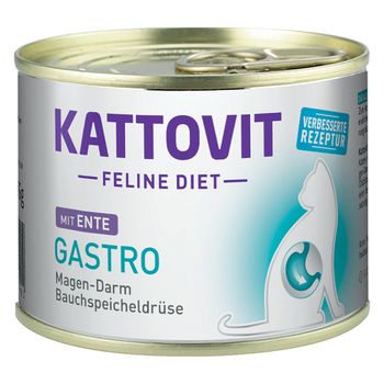Kattovit Gastro 12 x 185 g en latas para gatos - Pack Ahorro - Pato