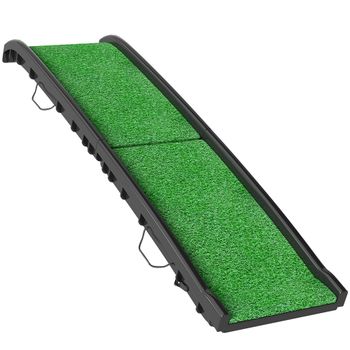 PawHut Rampa para Perros con Césped Artificial 155 cm Rampa para Perros para Coche Plegable con Asa Ángulo Ajustable Verde