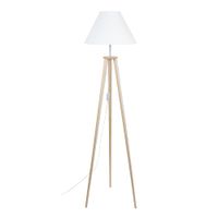 lampara de pie trepied tripode madera natural metal pantalla blanco