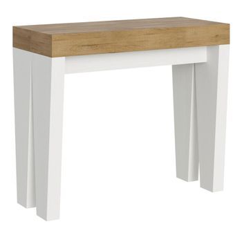 Consola Extensible 90x40/300 Cm Spimbo Mix Tapa Roble Natural - Patas Fresno Blanco
