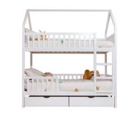 litera casita  2 cajones madera blanco 90x19090x190cm