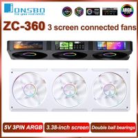 jonsbo zc-360 120mm 3 en 1 ventilador de refrigeracion de caja 3338 pulgadas pantalla continua argb ventilador de bloque de construccion conectado doble rodamiento de bolas