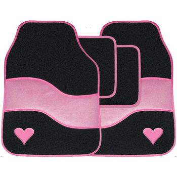 4 pce Carpet Mats Velour Pink with Heart Motif