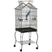 pawhut jaula de pajaros con soporte ruedas bandeja extraible y comederos para canarios periquitos 50x58x137-145 cm negro   aosom espana