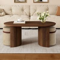 conjunto de mesa de centro ovalada con dos taburetes acolchados