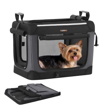 Feandrea Transportín para Perros, Plegable, 50 x 35 x 35 cm, para Perros Pequeños, Tela Oxford, Puertas de Malla, Asas y Bolsillo de Almacenamiento, Negro Tinta
