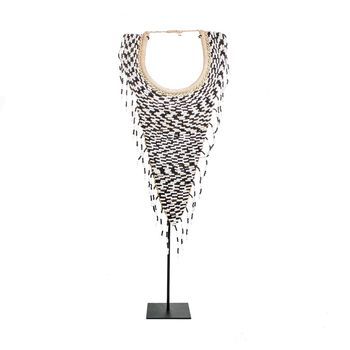 Collar Decorativo Cuentas Bazar Bizar Tribal De Sobre Base Negro Blanco