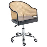 silla de oficina retro de piel sintetica respaldo de ratan sintetico trenza vienesa giratoria ajustable negro redding