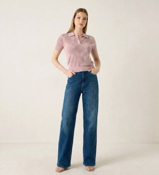 Guess para mujer. W6YR17Z0958 Suéter de mezcla de lana rosa (S), Casual, Poliamida, Manga corta