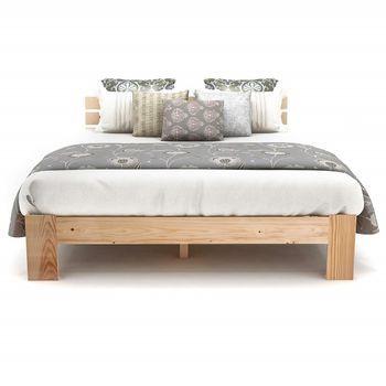Cama Doble De 140x200cm-somier De Láminas-madera-natural