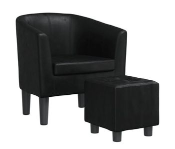 Vidaxl sillón con taburete cuero sintético negro