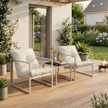 Conjunto De Muebles De Jardín Karg Mesa + 2 Sillones - Beige [casa.pro]