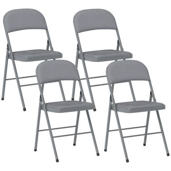 HOMCOM Juego de 4 Sillas Plegables Tapizadas en Terciopelo Estructura de Acero con Respaldo para Espacios Pequeños Gris Claro