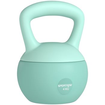 SPORTNOW Pesa Rusa 4 kg Kettlebell Relleno de Arena Metálica y Mango Antideslizante para Entrenamiento en Casa 19x15x25 cm Verde