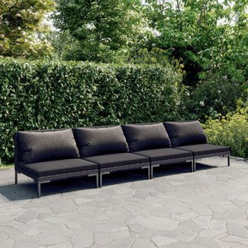 Sofás De Jardín 4 Uds | Conjunto Mueble Jardin Mesa Y Sillas Y Cojines Ratán Sintético Gris Oscuro Cfw58437