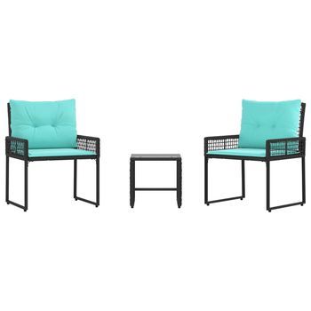 Juego De Muebles De Exterior Con Cojín 3 Piezas | Mobiliario De Jardín Negro Y Turquesa
