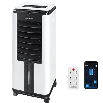 Aigostar Elsa Smart - Climatizador evaporativo, con mando a distancia y conexión Wifi, 75W, 3 modos y 3 velocidades. Panel táctil, oscilante, temporizador 12 horas, 7l de depósito, 2 cajas de hielo