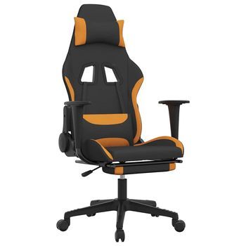 Silla Gaming De Masaje Con Reposapiés Tela Negro Y Naranja Vidaxl