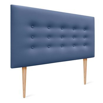 Dhome Cabecero De Polipiel Con 3 Hileras De Botones Y Patas Cabezal Tapizado Cama Lujo (azul, 95cm)