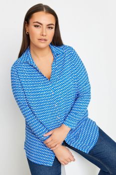Yours Camisa Azul Viscosa Estampado Geométrico, Mujer Curvy Y Tallas Grandes, Yours