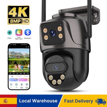 WONSDAR Cámara de seguridad WiFi 4K 8MP, cámara PTZ de doble lente, detección humana, audio bidireccional, visión nocturna, aplicación ICsee
