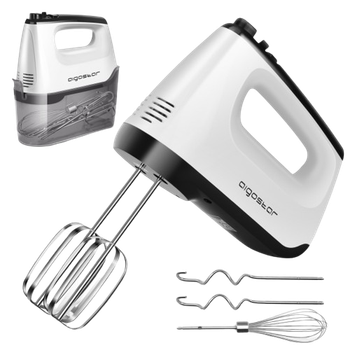 Aigostar Pudding - Batidora de varillas de 400 W con 6 Velocidades. Incluye 2  Varillas, 2 Ganchos de Amasado, 1 Batidor y Caja de Almacenamiento.