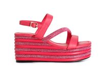 sandalias asimetricas de pedreria y napa con cuna a rayas y pedreria hot pink 38