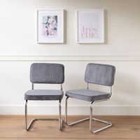 conjunto 2 sillas cantilever en terciopelo gris y acero