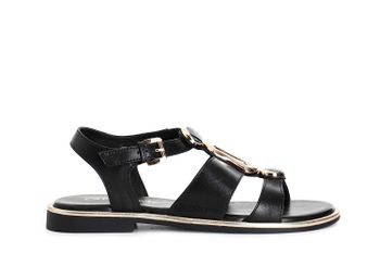 sandalias de piel con hebilla y triple complemento. black 39