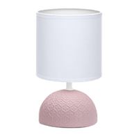aigostar 196950 - lampara de ceramica de mesa semioval rosado cuerpo de diseno sencillo color rosado pantalla de tela color blanco casquillo e14 perfecta para el salon dormitorio o recibidor