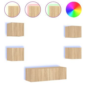 Muebles De Tv De Pared Con Luces Led 5 Piezas Roble Sonoma Vidaxl