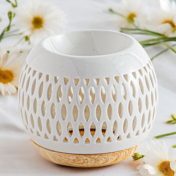 Quemador de perfume de cerámica de diseño blanco - h9,5 cm