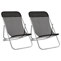 pack 2 uds sillon de playa silla de playa plegable acero recubierto textilene negro