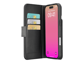 Funda móvil - CellularLine Book Agenda, Para iPhone 17, Con tapa, Tarjetero, Cierre Magnético, Negro