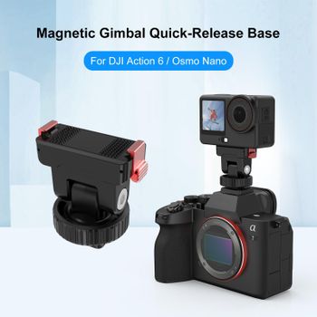 PULUZ Base magnética de plástico de liberación rápida para DJI Osmo Action 6 / Osmo Nano, con orificio para tornillo de 1/4 de pulgada y puerto de zapata fría