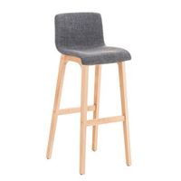 taburete de bar x1 con reposapies estructura de 4 patas de madera asiento de tela gris claro 100004974