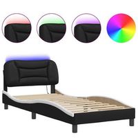 cama para adulto  cama individual  estructura cama con led cuero sintetico negro blanco 80x200 cm