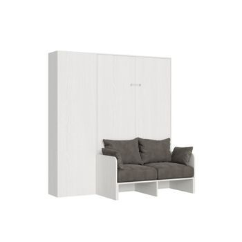 Cama Abatible 140 Vertical Kentaro Sofà Con Columna Fresno Blanco