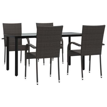 Juego De Comedor De Jardín 5 Piezas | Mueble De Jardín Ratán Sintético Marrón