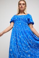 yours vestido midaxi azul floral cuerpo fruncido mujer curvy y tallas grandes yours