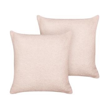 Conjunto De 2 Cojines Decorativos De Bouclé Con Relleno Funda Extraíble 45 X 45 Cm Rosa Leuzea