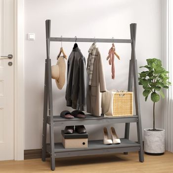 Perchero De Madera Maciza De Pino Gris 100x45,5x150 Cm Vidaxl