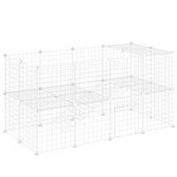 pawhut jaula para animales pequenos valla metalica modular para mascotas con puerta rampa y paneles de abs 146x73x73 cm blanco