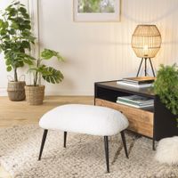 taburete cosy de tela bouclette blanca con patas de metal negro
