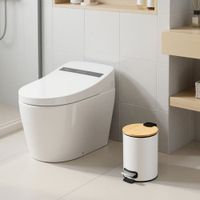 papelera pequena de 3 l con tapa de bambu de color blanco