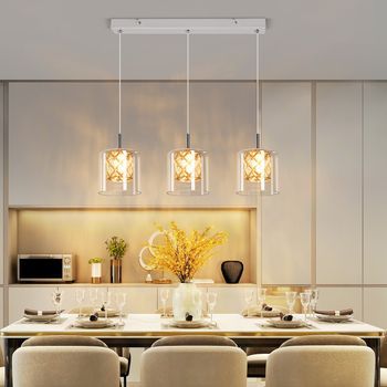 Nettlife Lámpara Colgante Techo Comedor G9 3 Luces Cristal Vintage 120cm Altura Ajustable Moderna Para Salón Y Mesa De Comedor (sin Bombillas)
