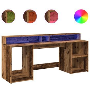Mesa De Escritorio | Escritorio De Despacho | Escritorio Con Led Madera Ingeniería Envejecida 200x55x91 Cm